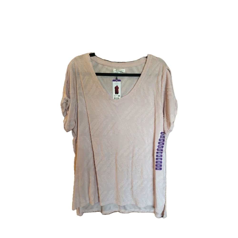 PEACE & PEARLS Pink Textured Cold Shoulder Short Sleeve Top Size XXL  Blouse